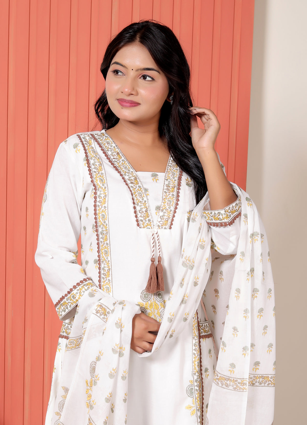 Women Printed Cotton A-Line Kurta Set with Dupatta