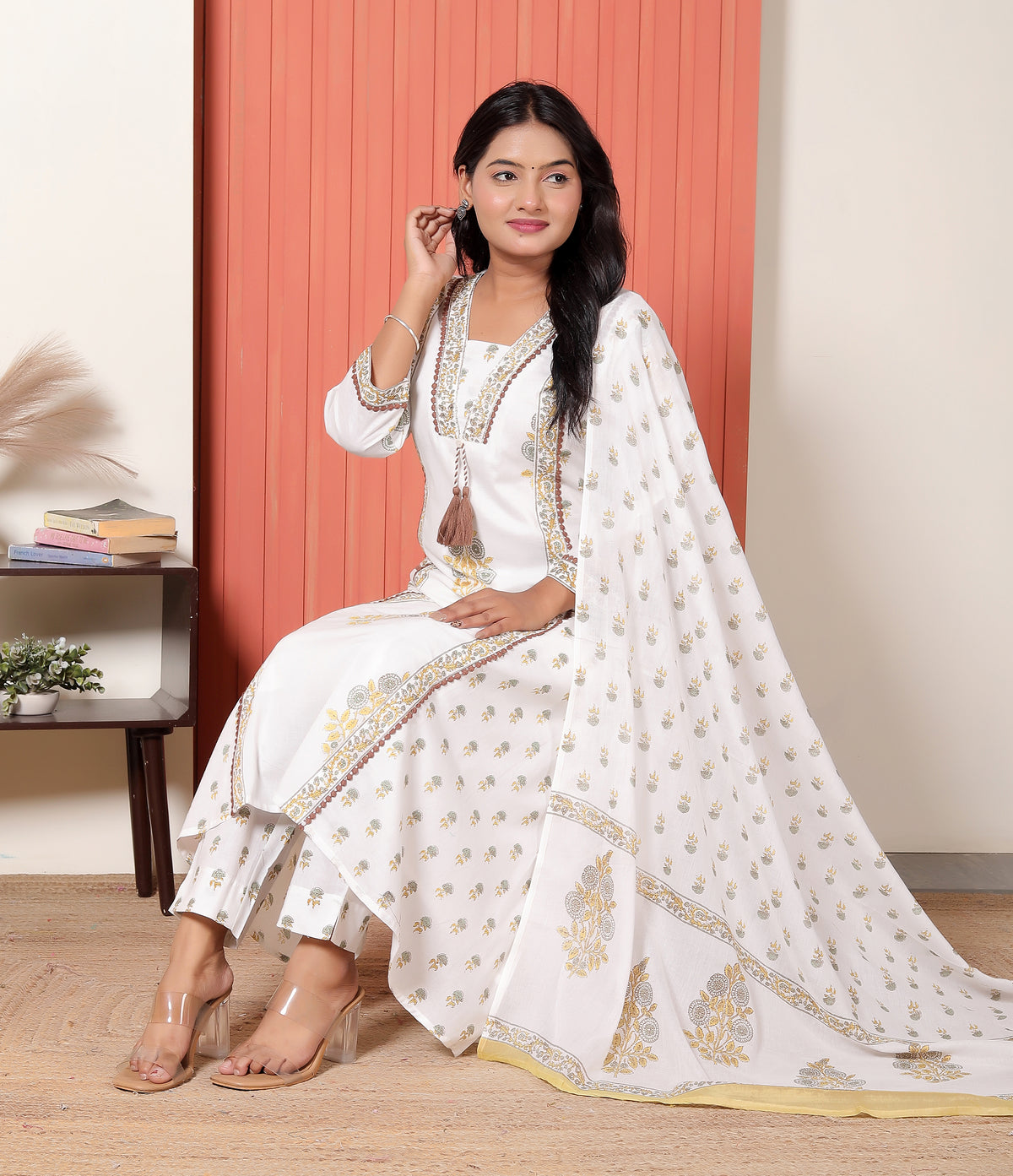 Women Printed Cotton A-Line Kurta Set with Dupatta