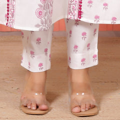 Women White & Magenta Pink Floral Printed Cotton A-Line Kurta Set with Dupatta