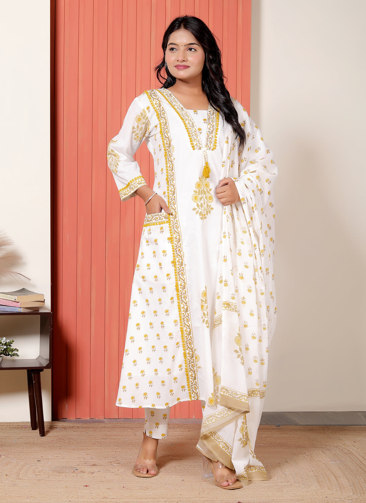 Women Printed Cotton A-Line Kurta Set with Dupatta