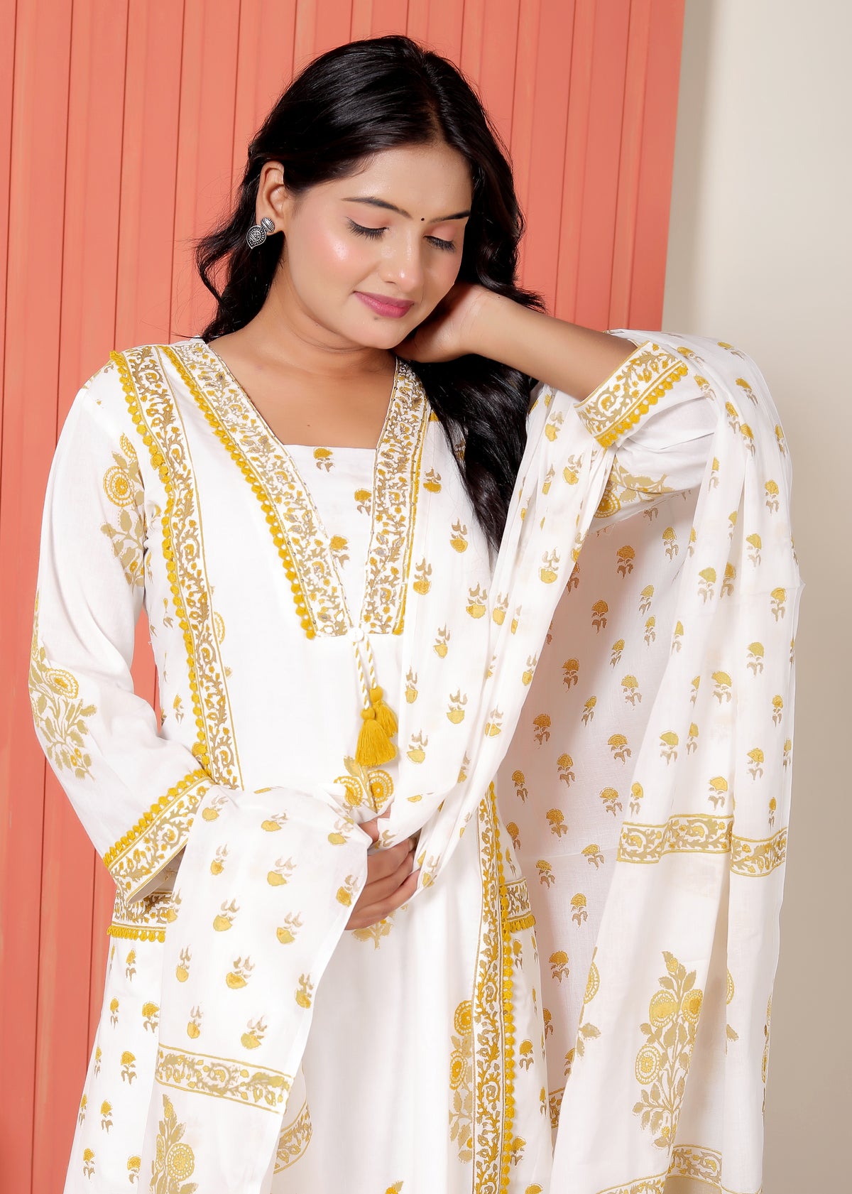 Women Printed Cotton A-Line Kurta Set with Dupatta