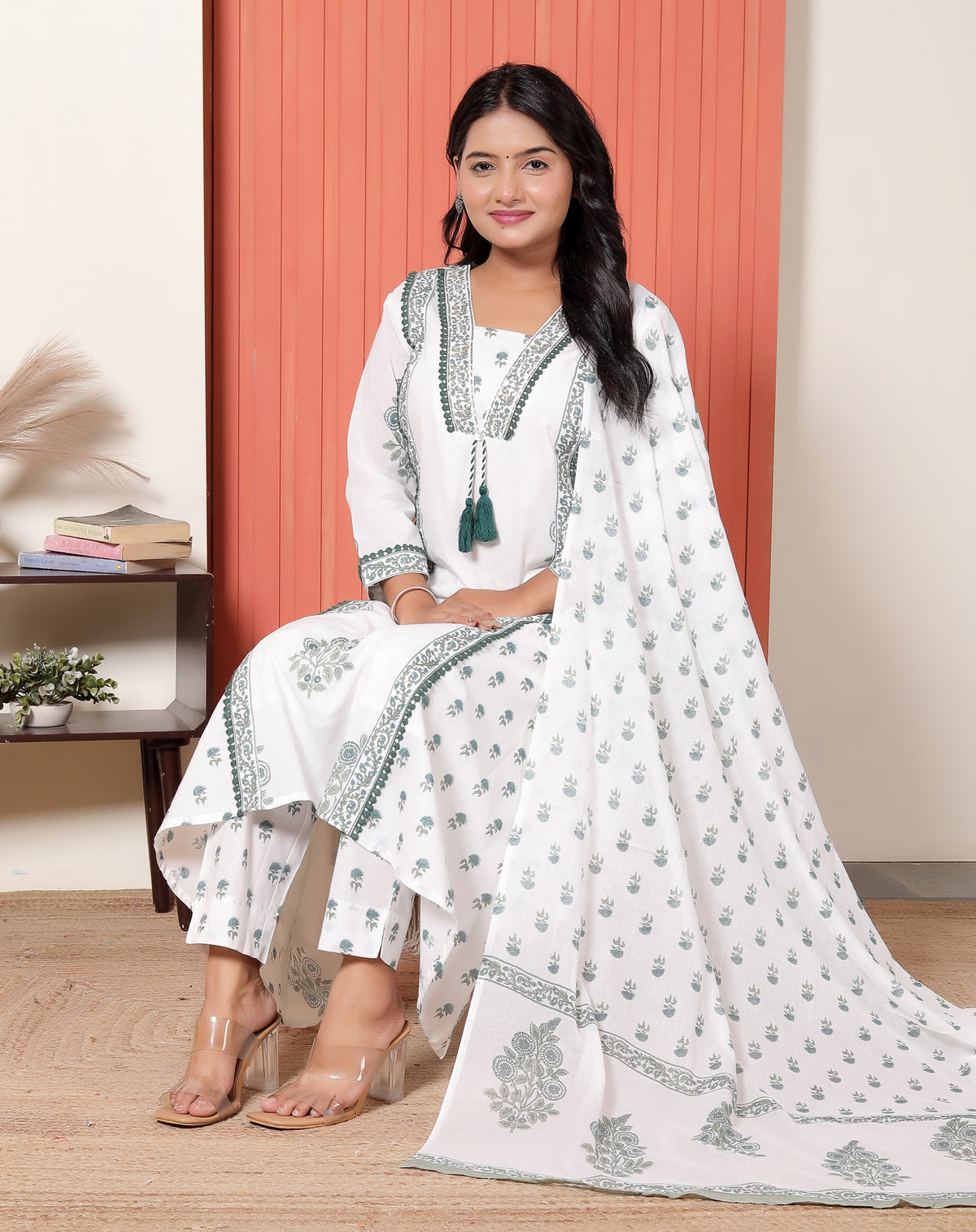 Women Floral Printed Cotton A-Line Kurta Set with Dupatta