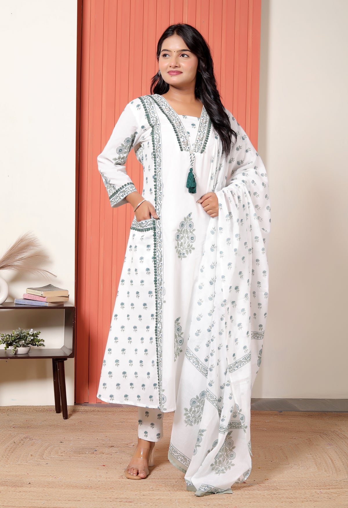 Women Floral Printed Cotton A-Line Kurta Set with Dupatta