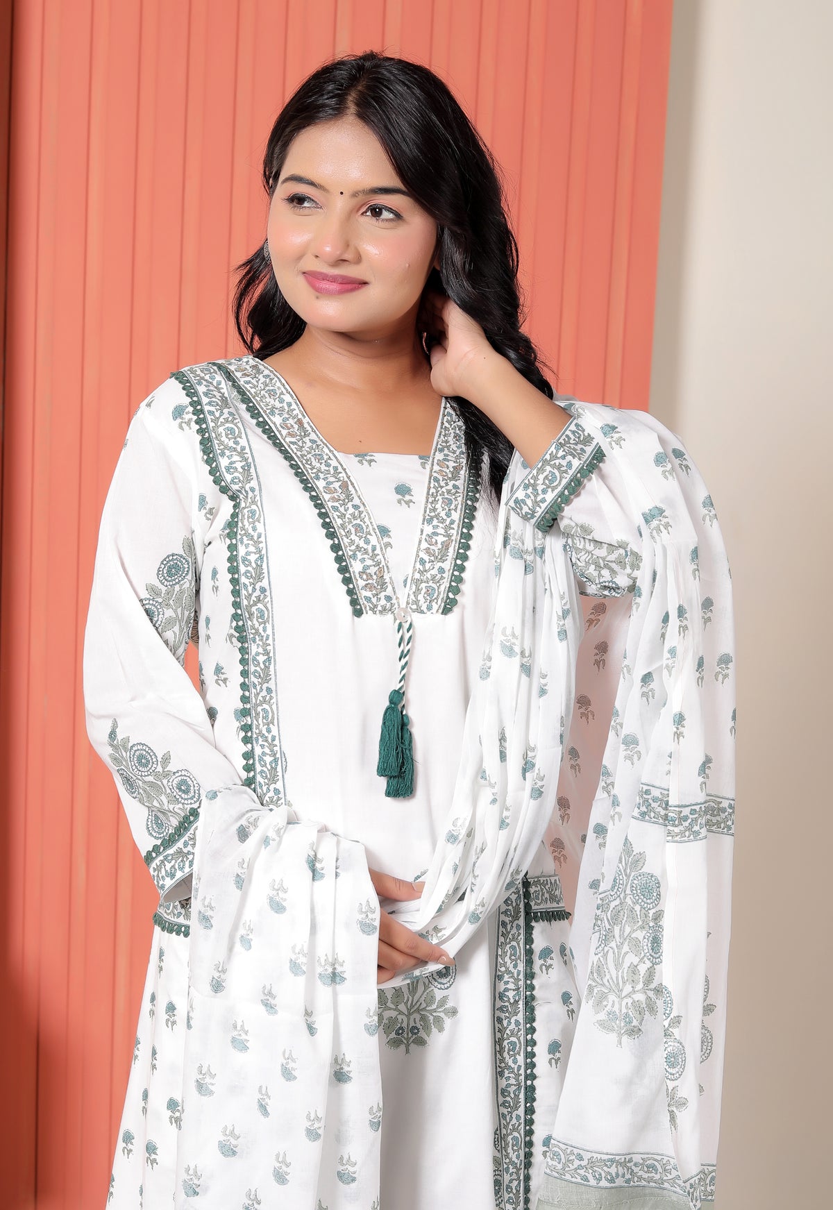 Women Floral Printed Cotton A-Line Kurta Set with Dupatta