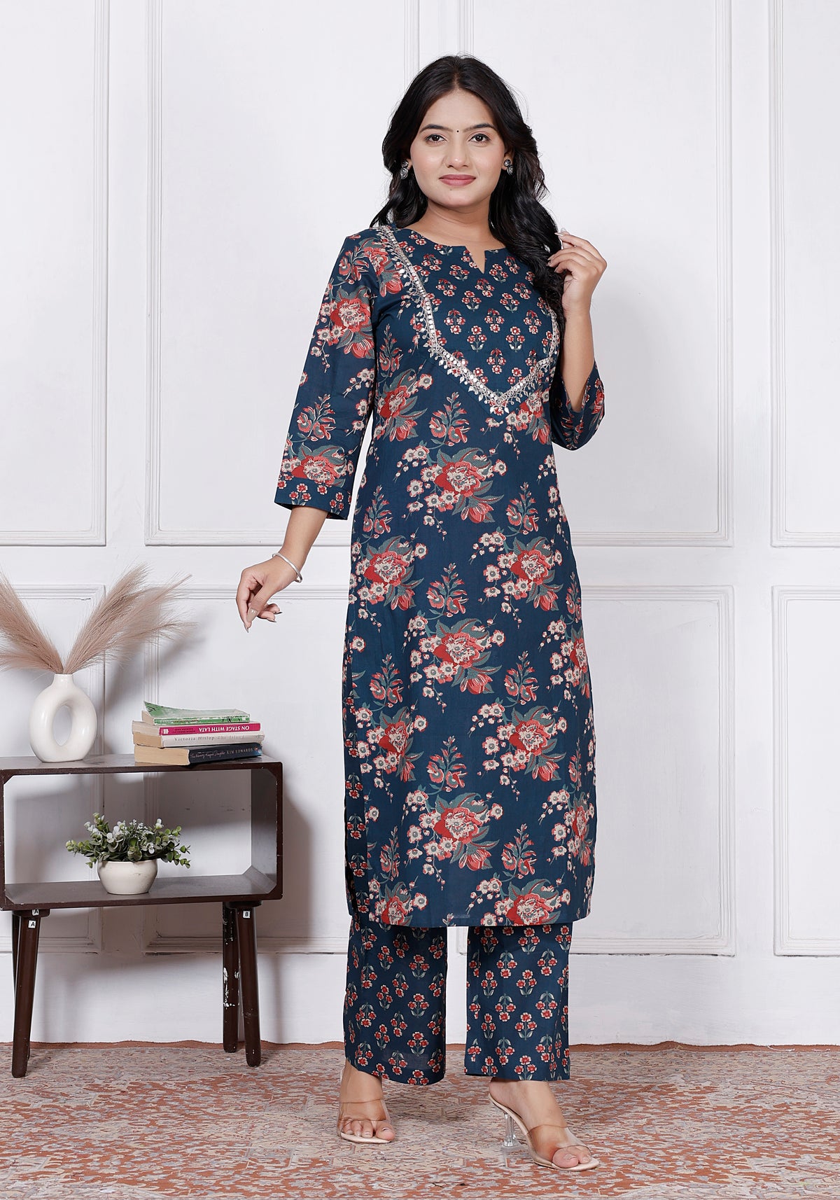 Women Floral Printed Cotton Kurta Set with Dupatta