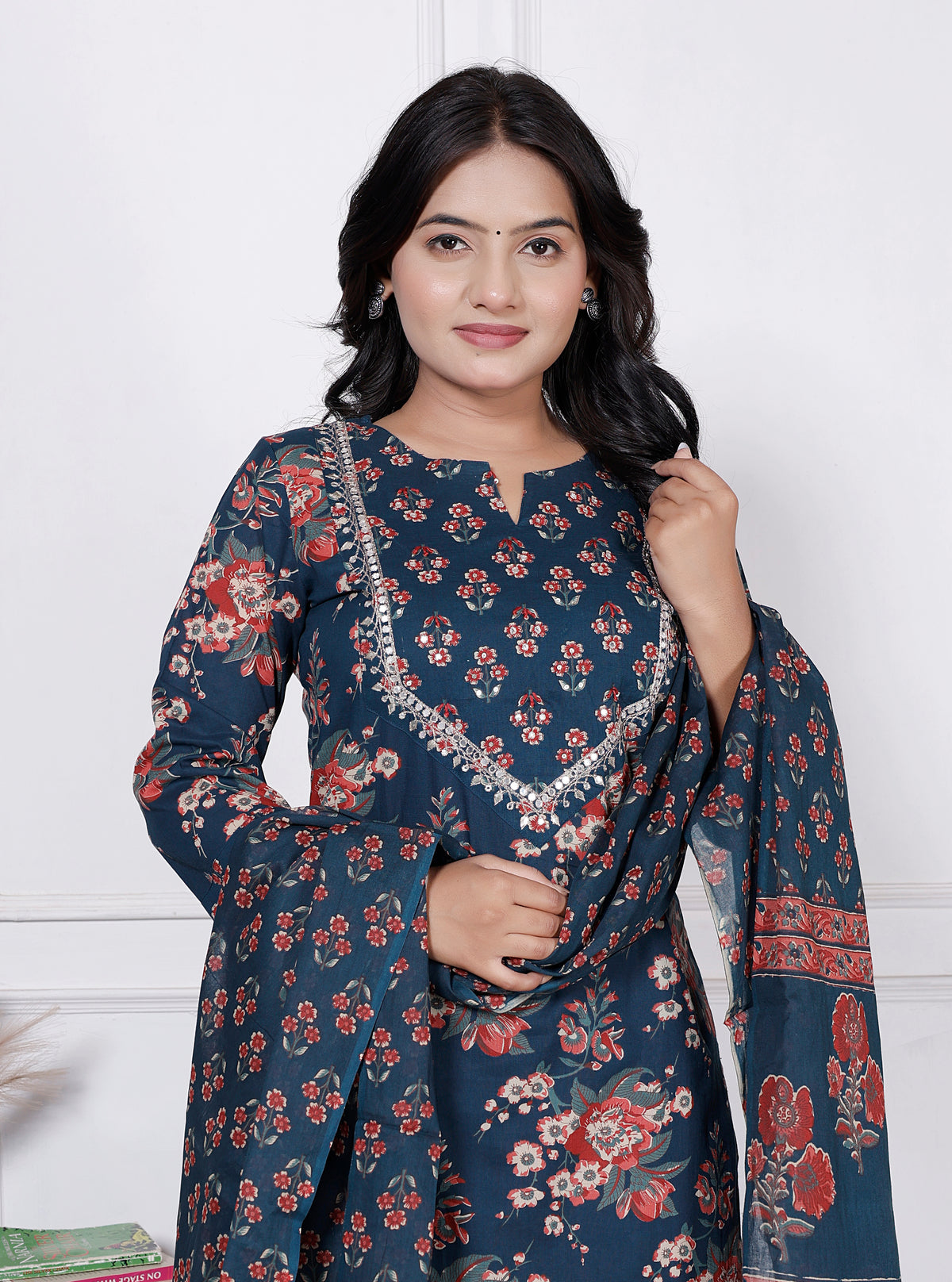 Women Floral Printed Cotton Kurta Set with Dupatta