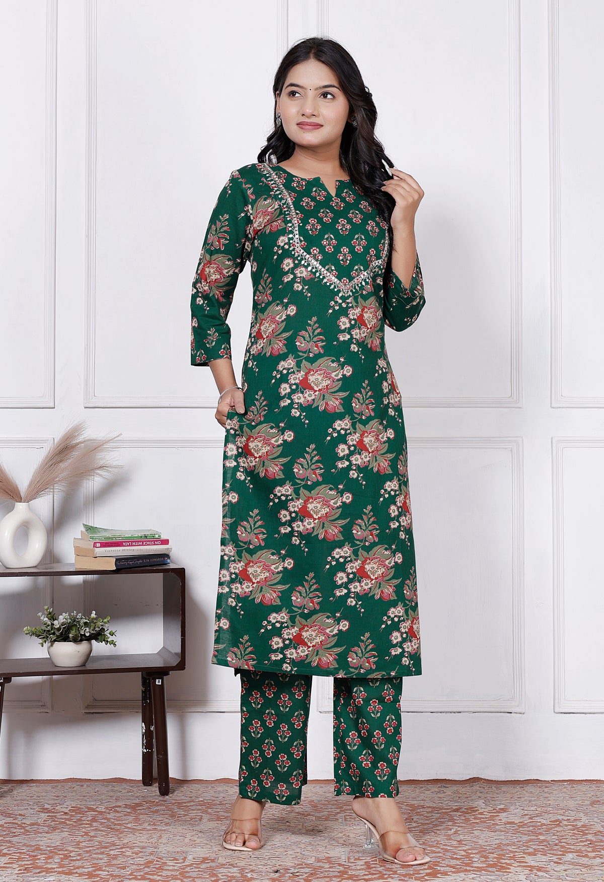 Women Floral Printed Cotton Kurta Set with Dupatta