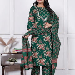 Women Nevy Blue Floral Printed Cotton Kurta Set with Dupatta