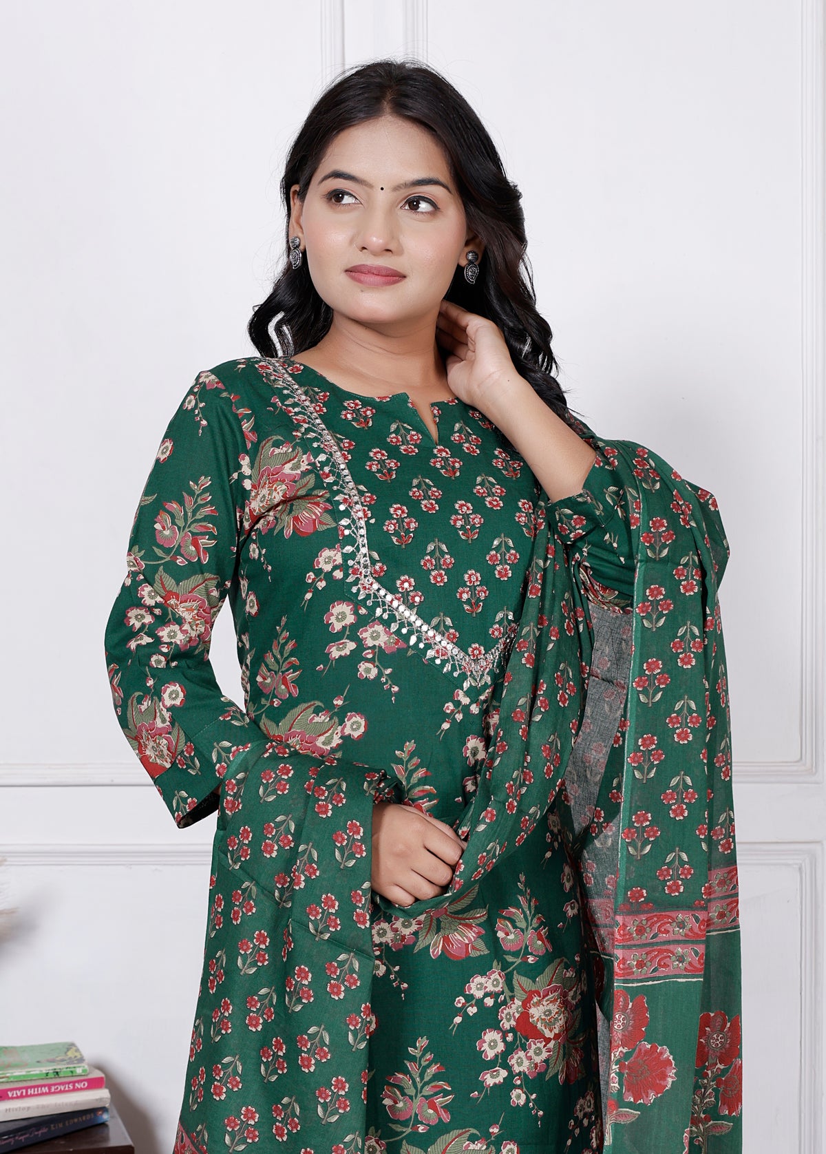 Women Floral Printed Cotton Kurta Set with Dupatta