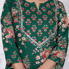 Women Nevy Blue Floral Printed Cotton Kurta Set with Dupatta
