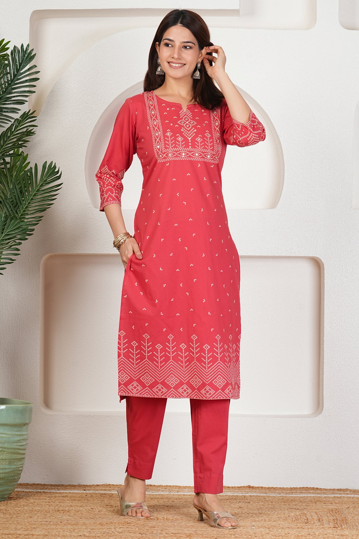 Bandhani Print Cotton Kurta Set with Dupatta