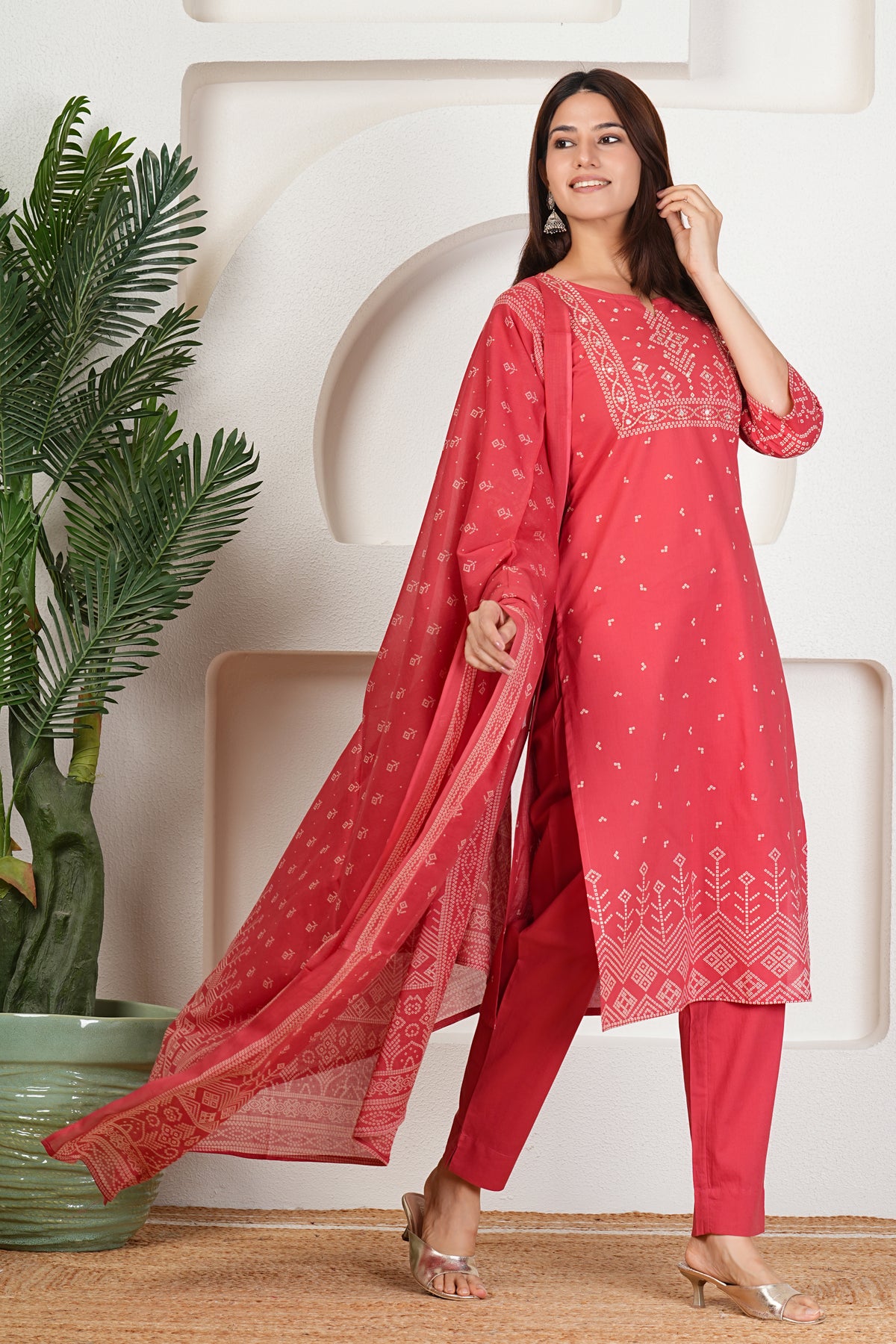 Bandhani Print Cotton Kurta Set with Dupatta