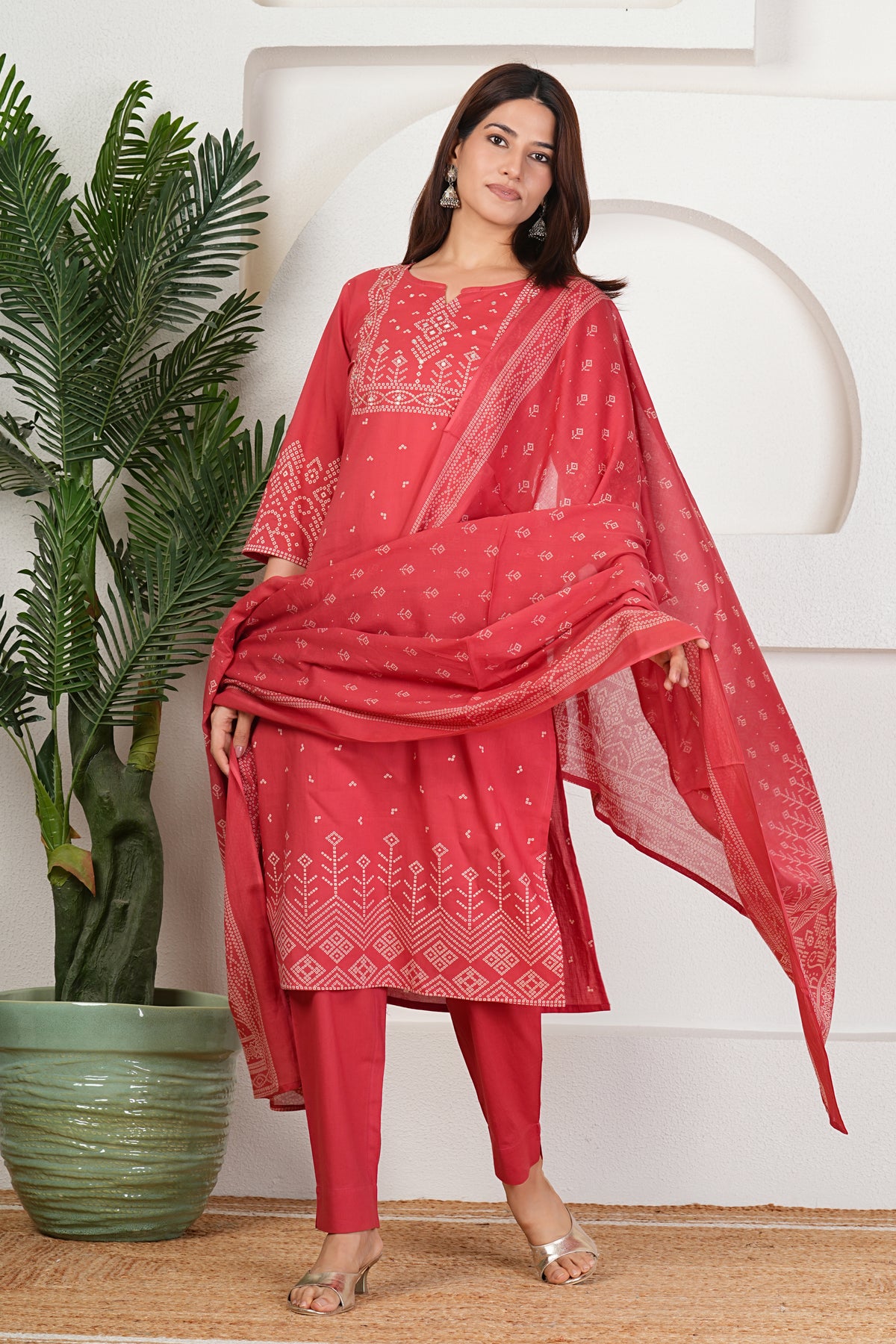 Bandhani Print Cotton Kurta Set with Dupatta