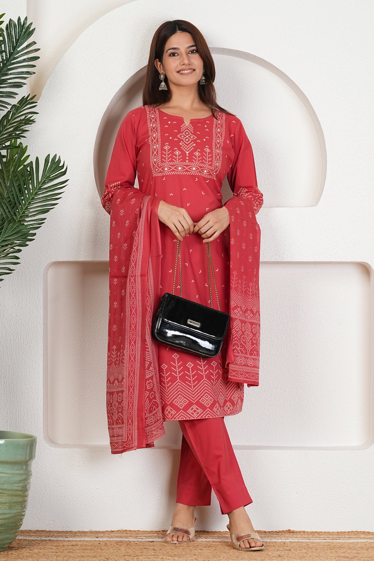 Bandhani Print Cotton Kurta Set with Dupatta