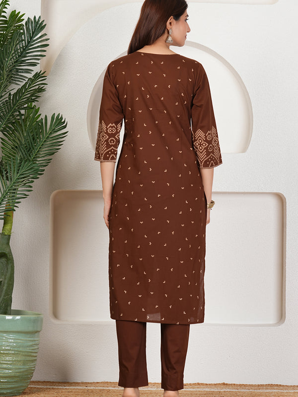 Brick Bandhani Print Cotton Kurta Set with Dupatta