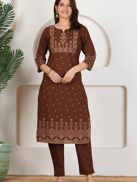 Brown Bandhani Print Kurta Set with Dupatta