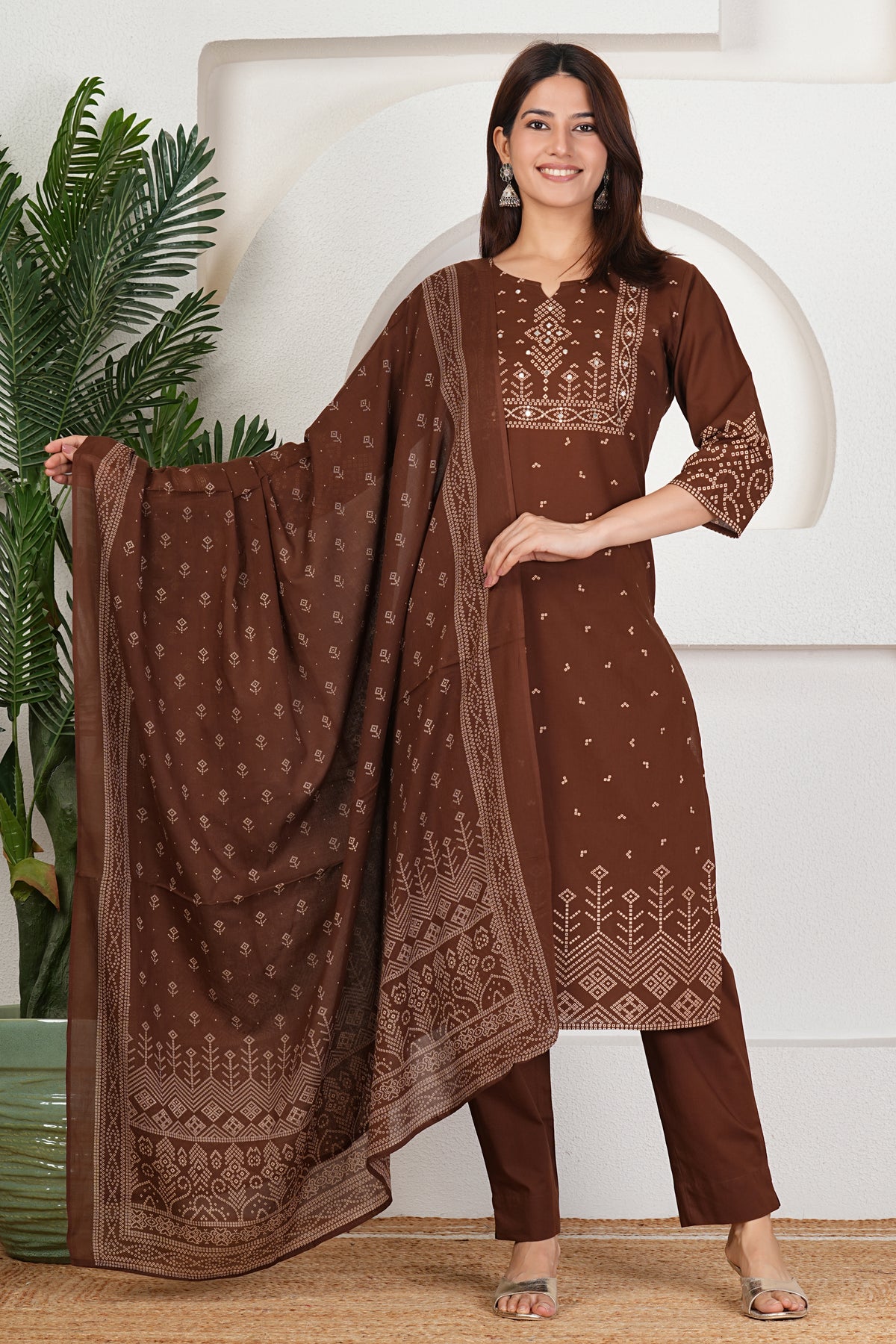 Bandhani Print Cotton Kurta Set with Dupatta