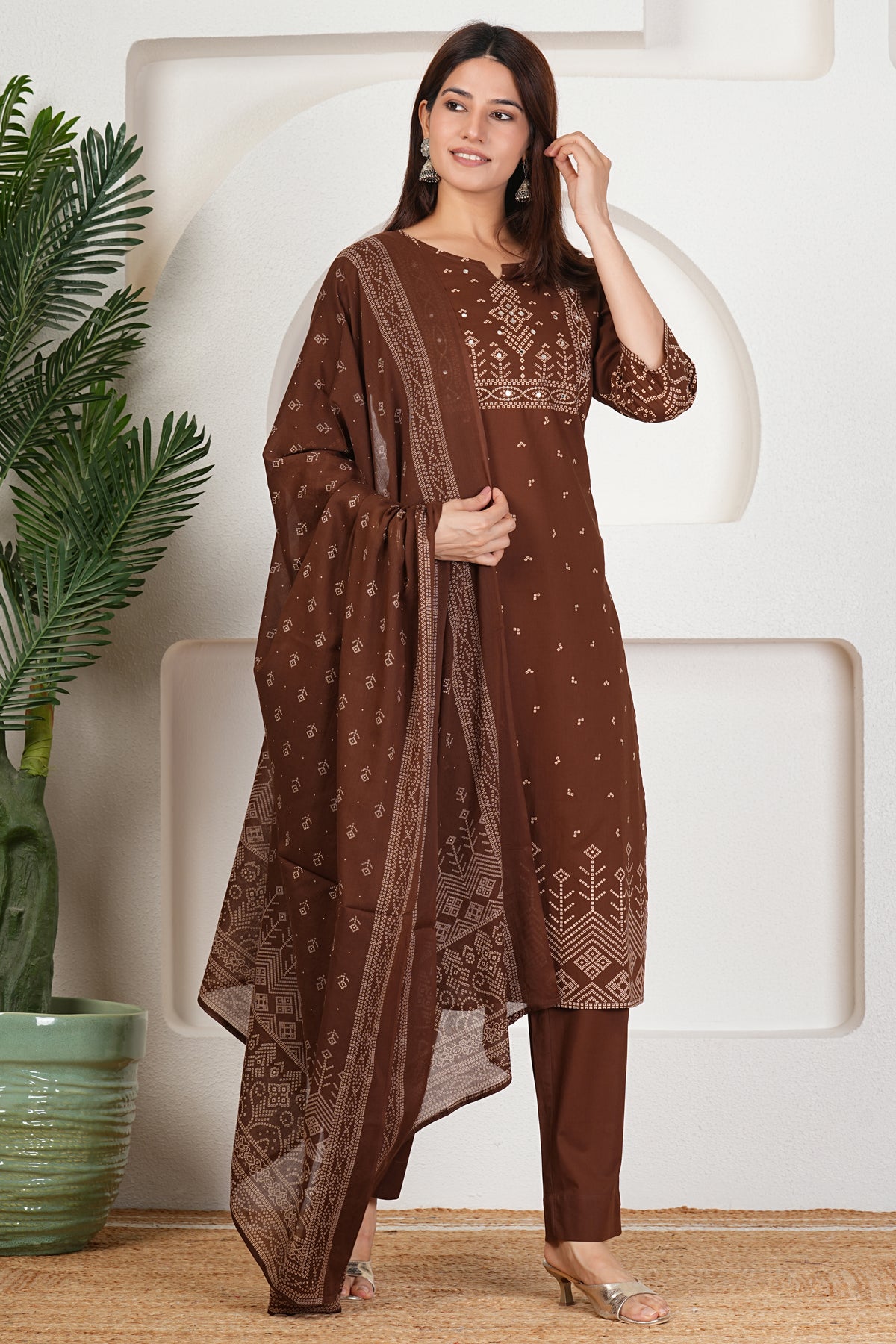 Bandhani Print Cotton Kurta Set with Dupatta