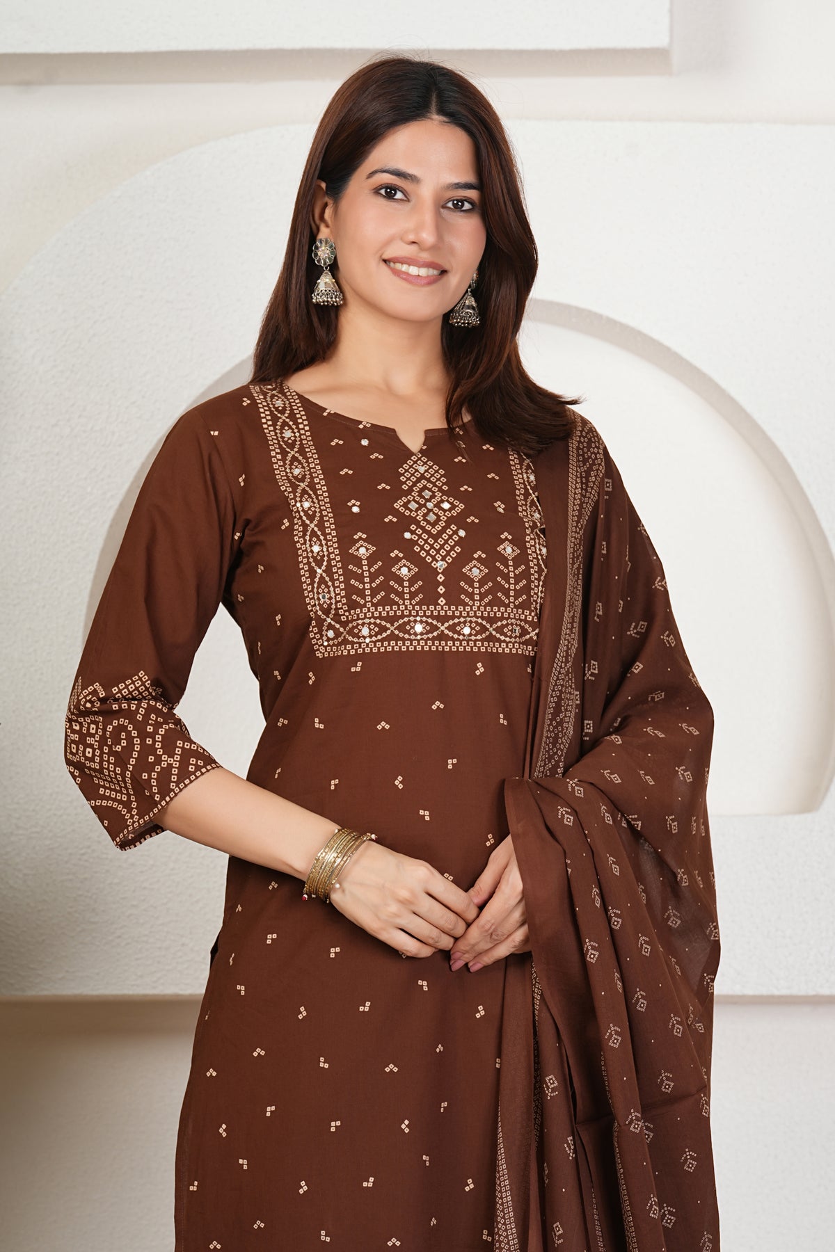 Bandhani Print Cotton Kurta Set with Dupatta