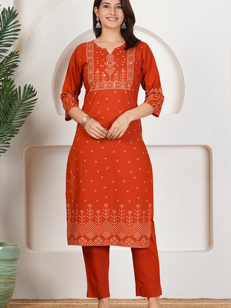 Rust Orange Bandhani Printed Kurta Set with Dupatta