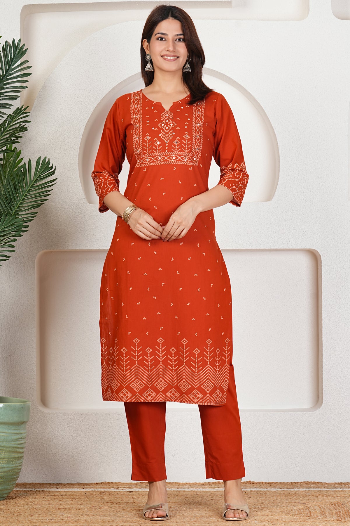 Bandhani Print Cotton Kurta Set with Dupatta