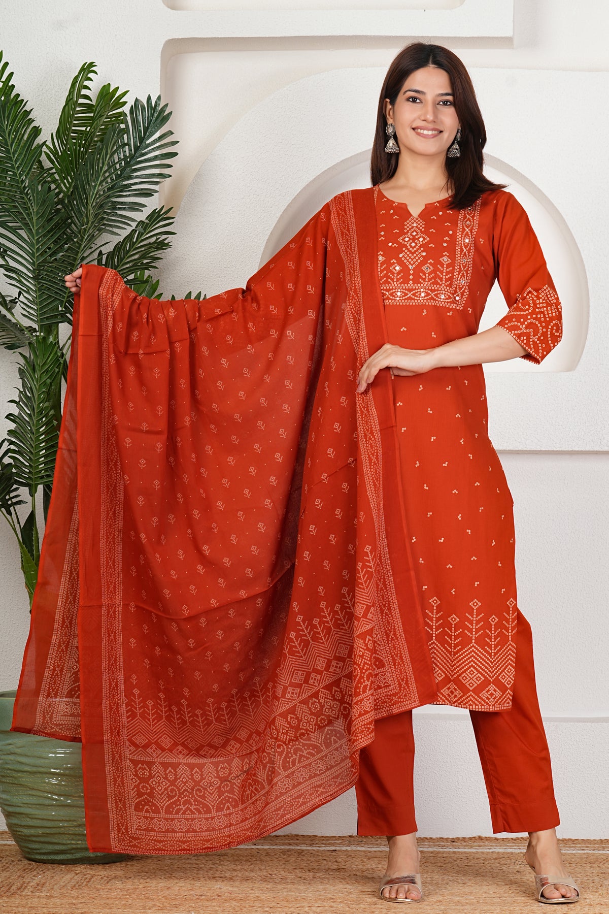 Bandhani Print Cotton Kurta Set with Dupatta