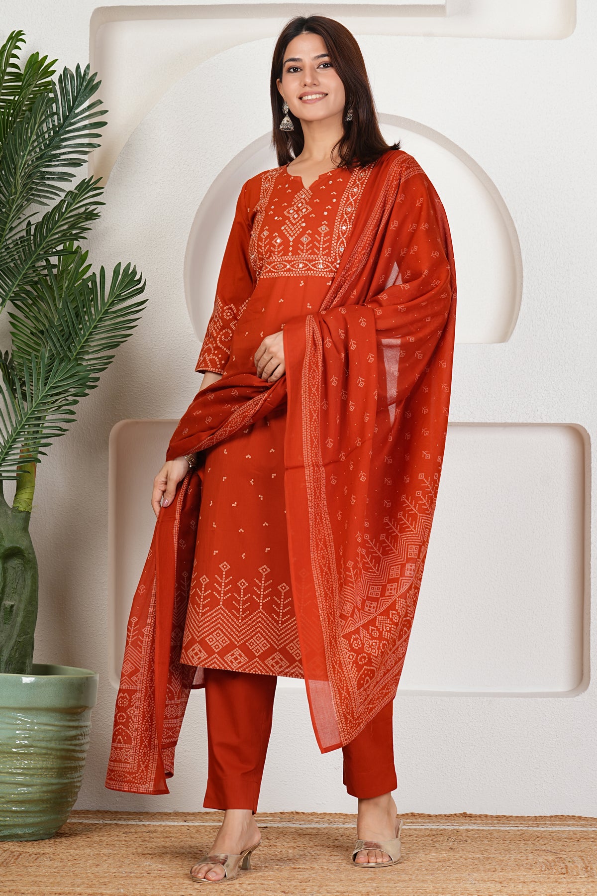 Bandhani Print Cotton Kurta Set with Dupatta
