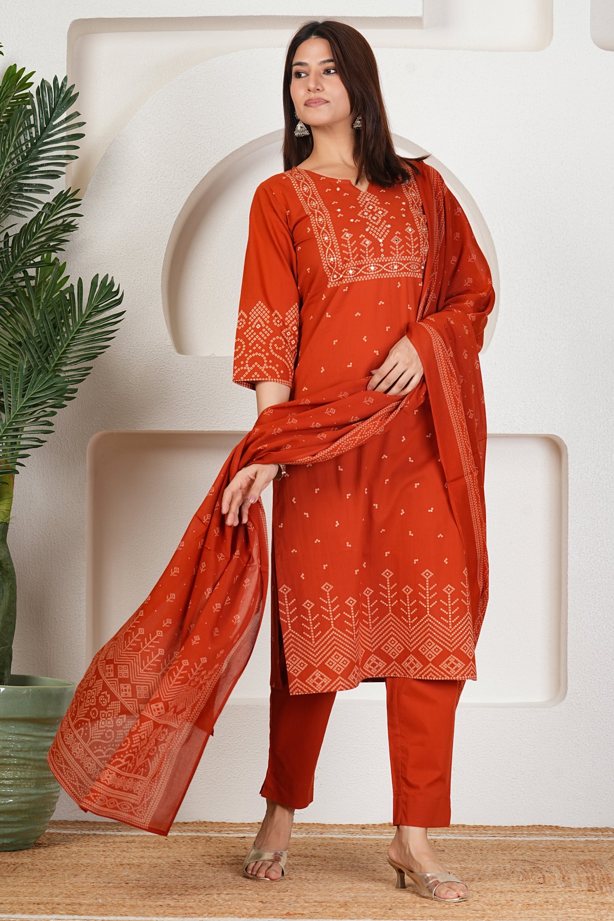 Bandhani Print Cotton Kurta Set with Dupatta