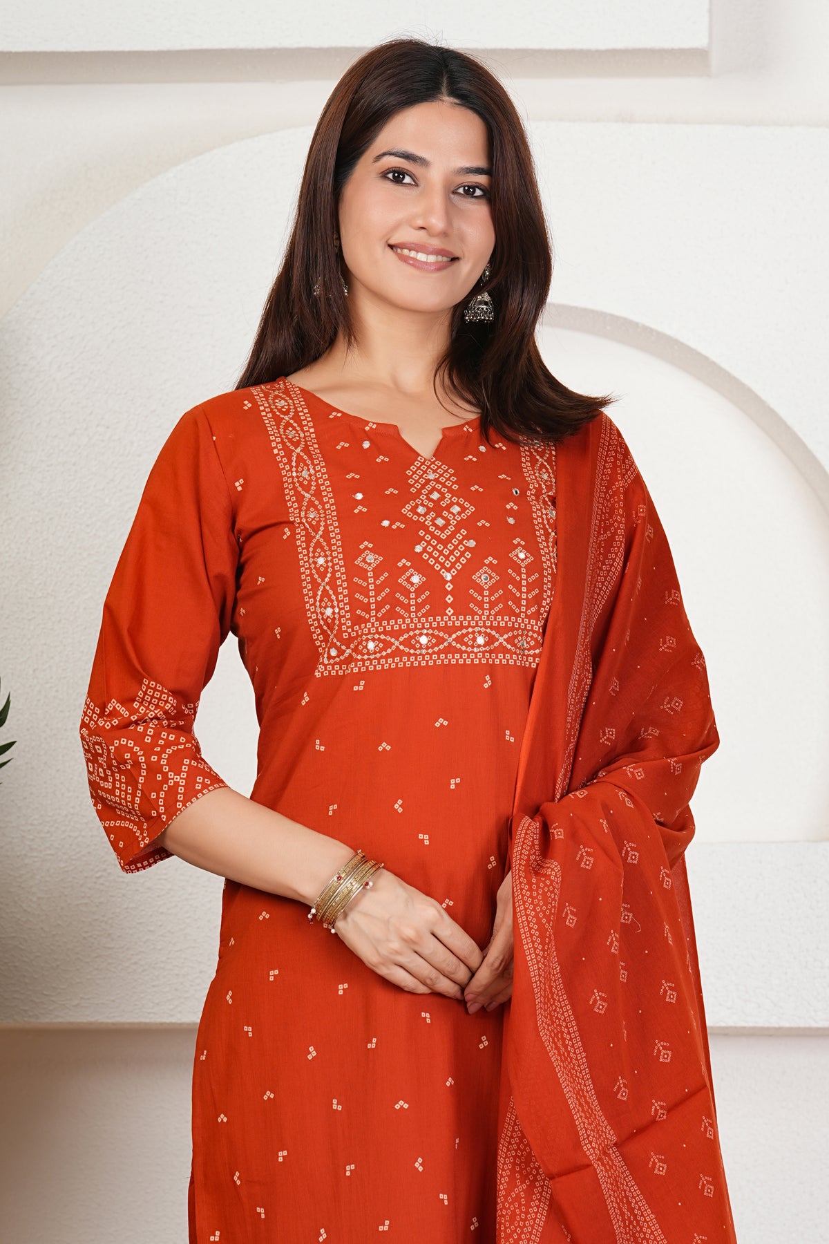 Bandhani Print Cotton Kurta Set with Dupatta
