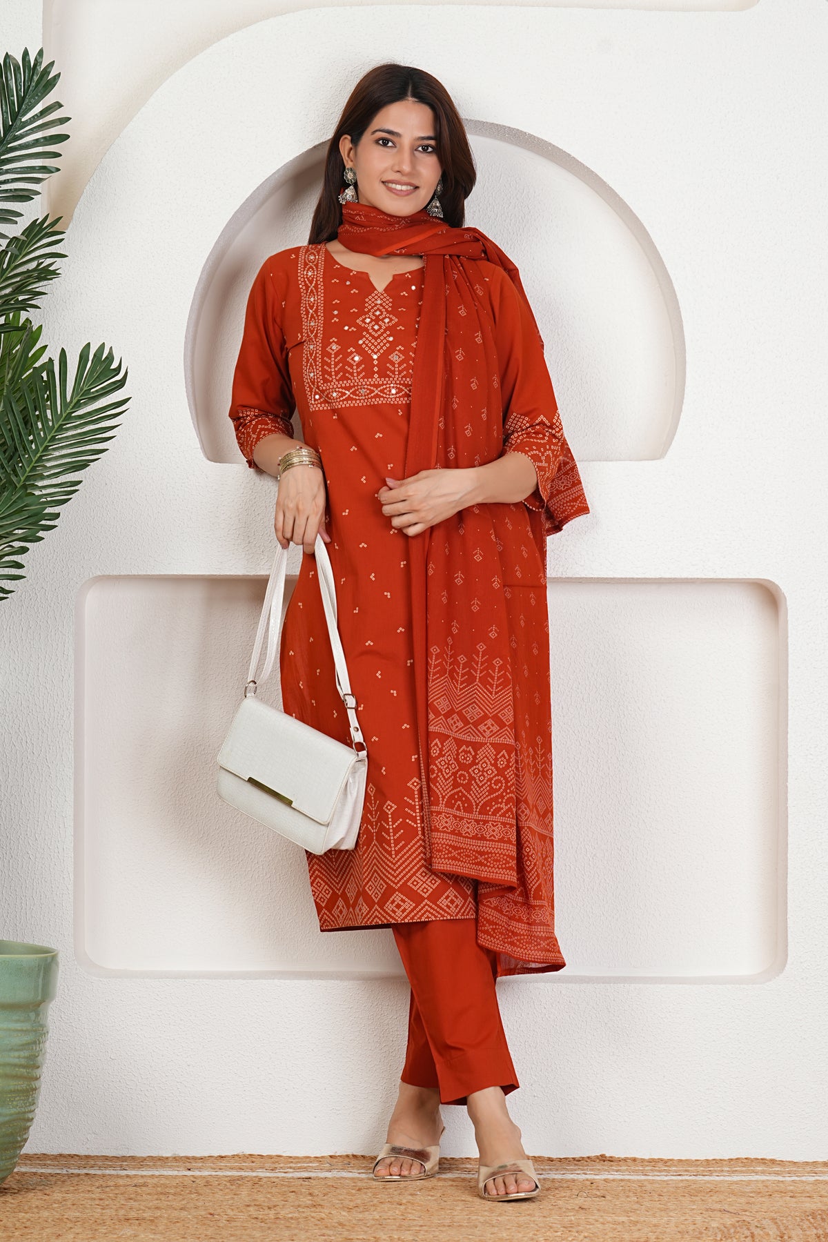 Bandhani Print Cotton Kurta Set with Dupatta