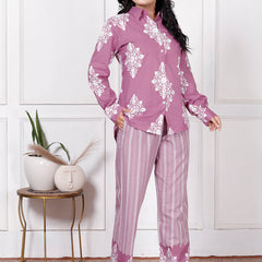 Beige Floral & Geometric Printed Cotton Co-Ord Set