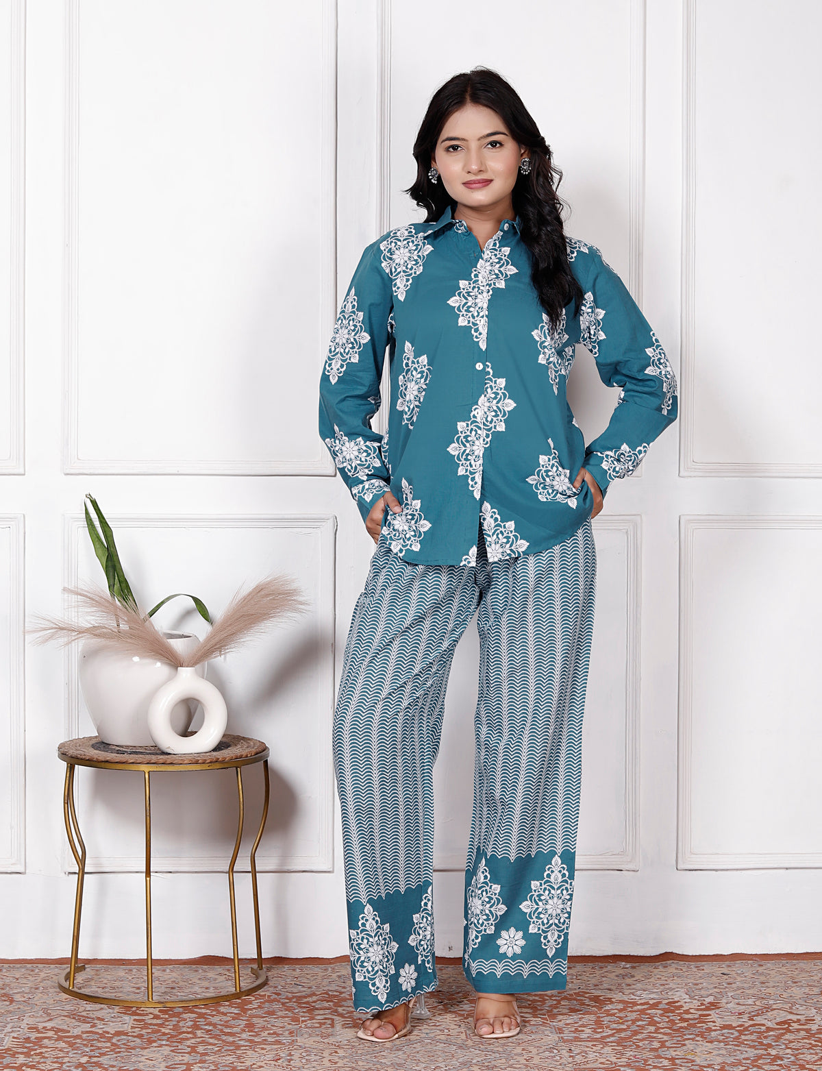 Floral & Geometric Printed Cotton Co-Ord Set