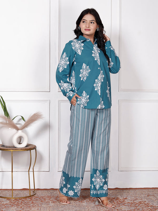 Beige Floral & Geometric Printed Cotton Co-Ord Set