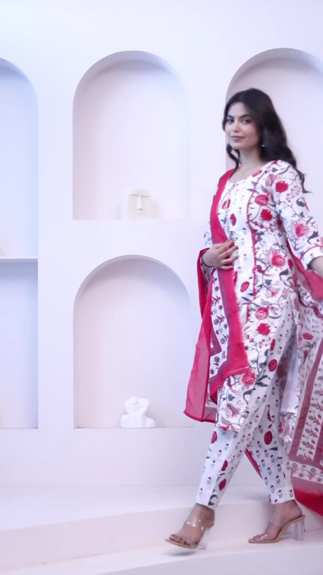 Floral Printed Cotton Straight Kurta Pant Set with Printed Dupatta