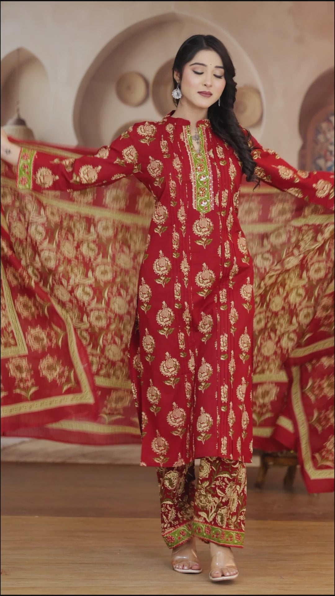 Floral Print Cotton Kurta Pant Dupatta Set