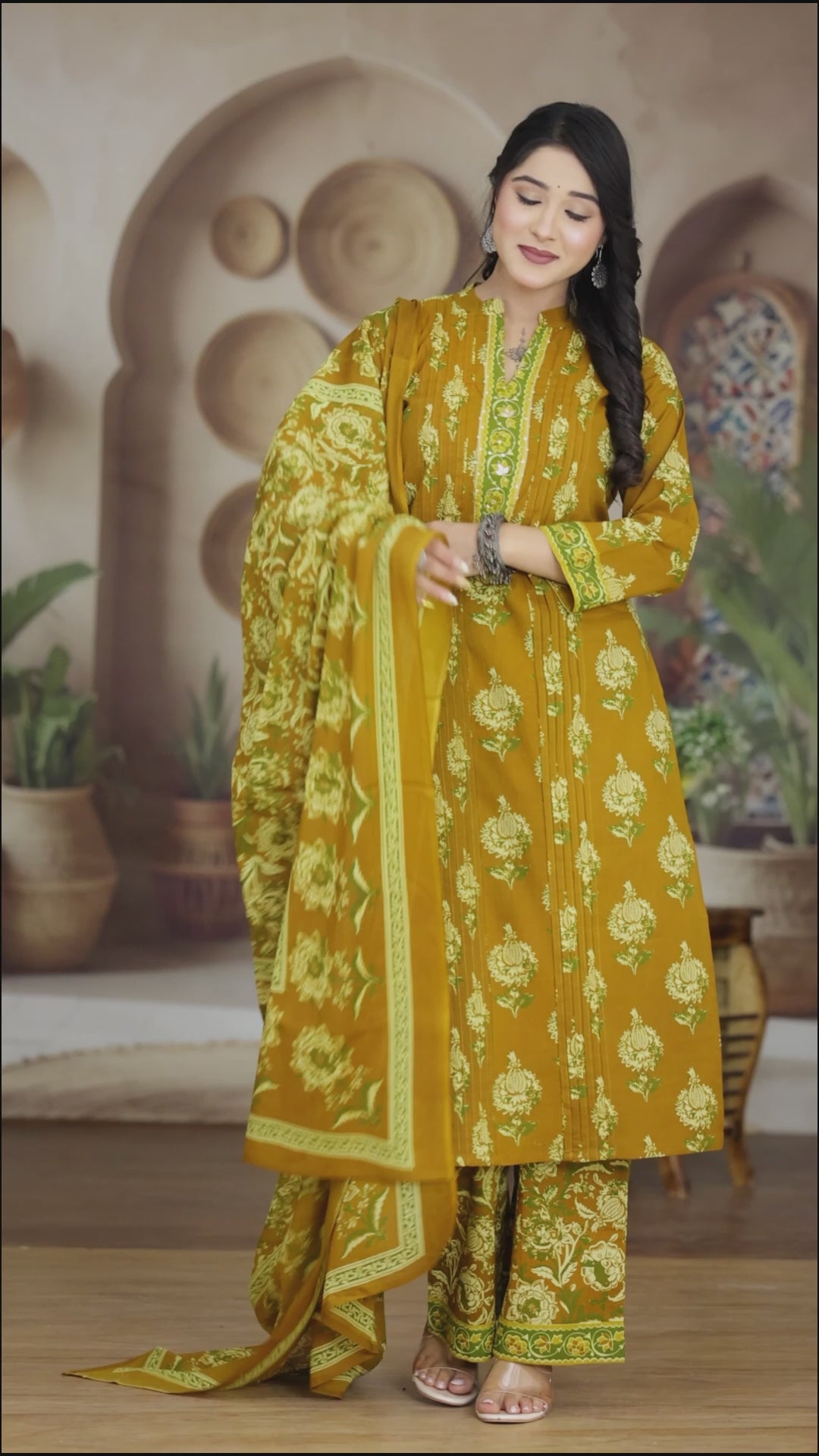 Floral Print Cotton Kurta Pant Dupatta Set