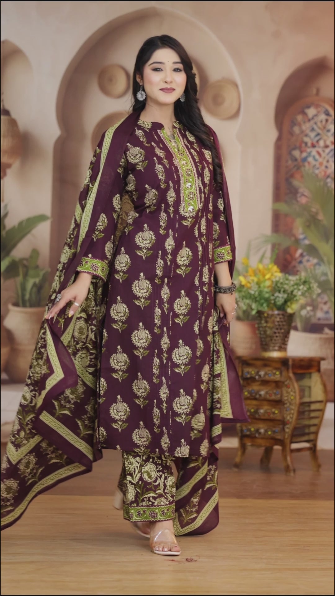 Floral Print Cotton Kurta Pant Dupatta Set